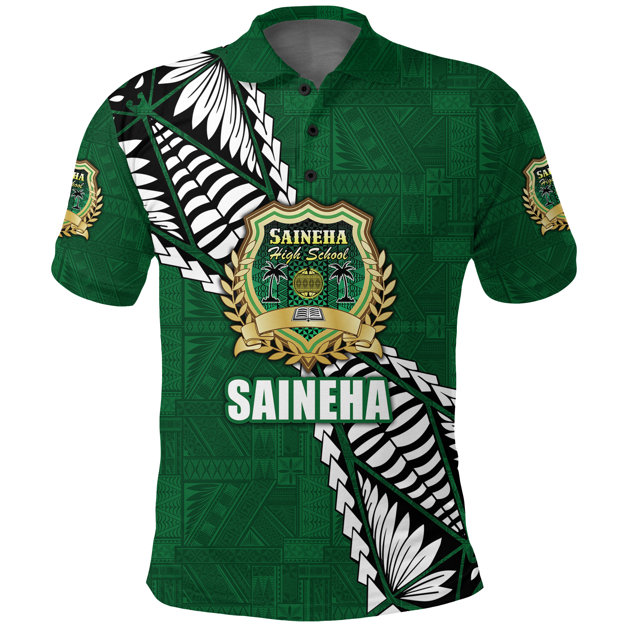 Tonga Saineha High School Tongan Patterns Polo Shirt LT12 Unisex Green - Polynesian Pride