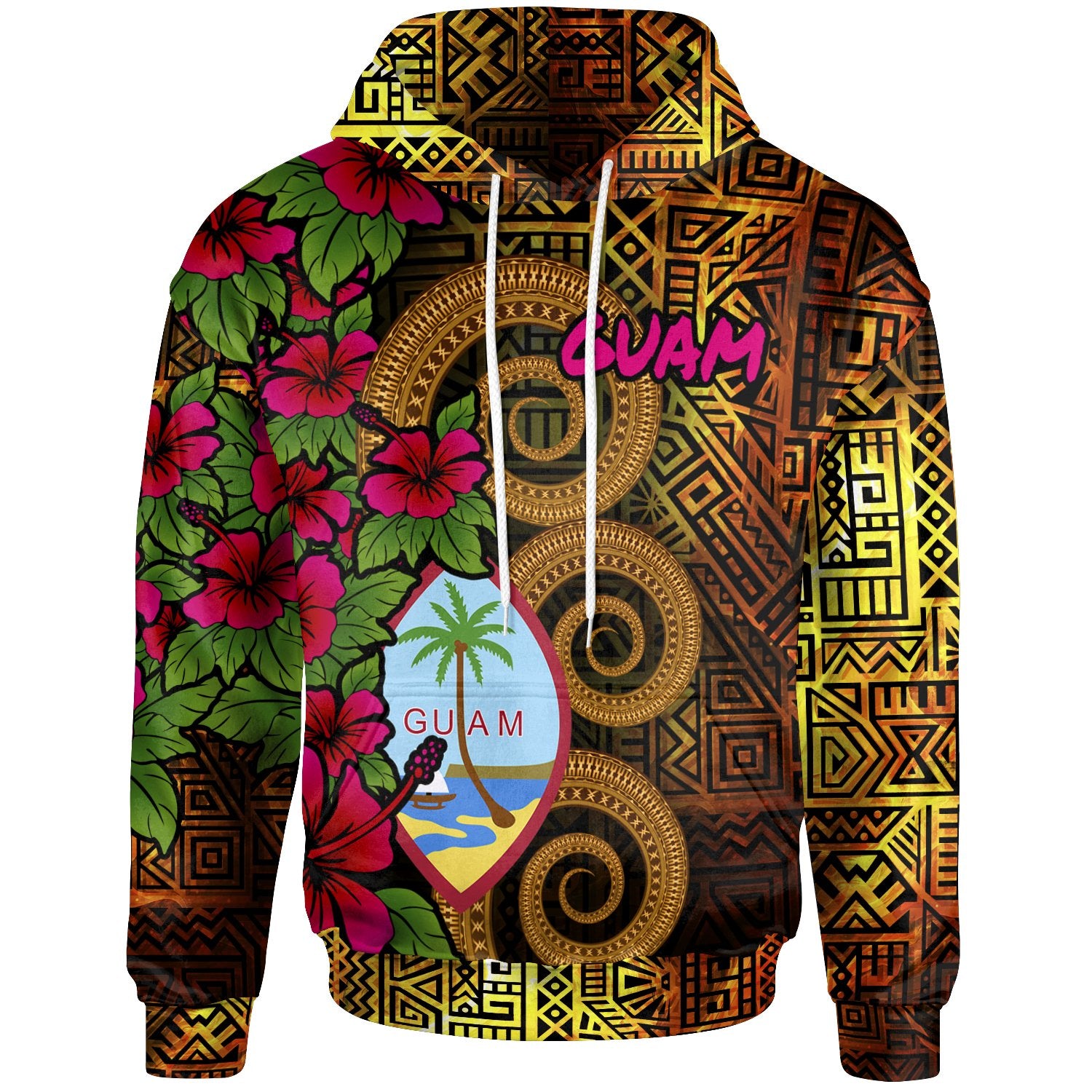 Guam Polynesian Hoodie Hibiscus Vintage Unisex Orange - Polynesian Pride