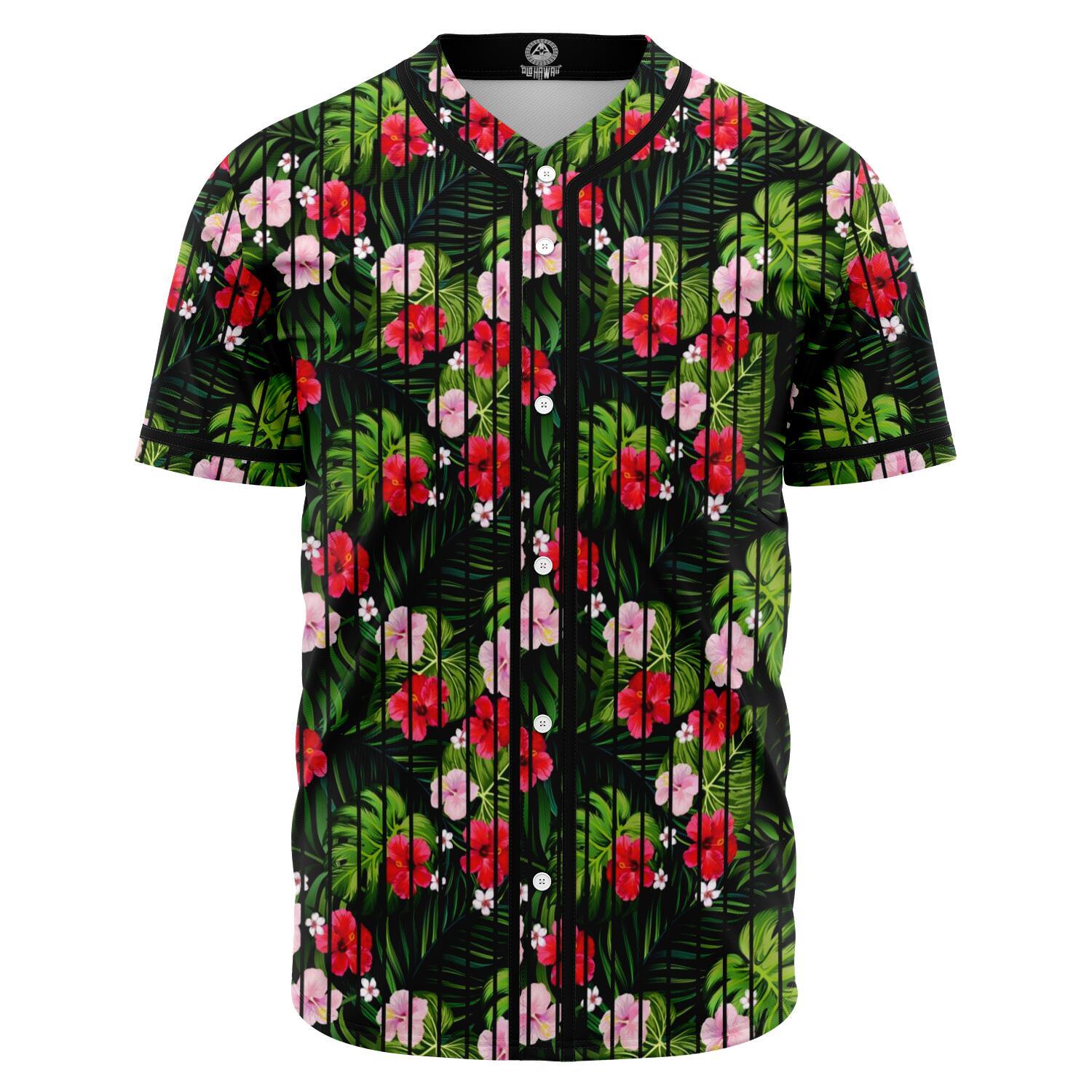 Tropical Flower Mix Baseball Jersey Black - Polynesian Pride