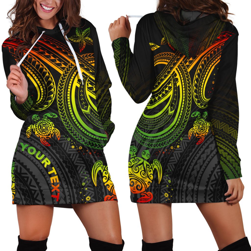 Polynesian Custom Personalised Womens Hoodie Dress - Reggae Turtle Reggae - Polynesian Pride