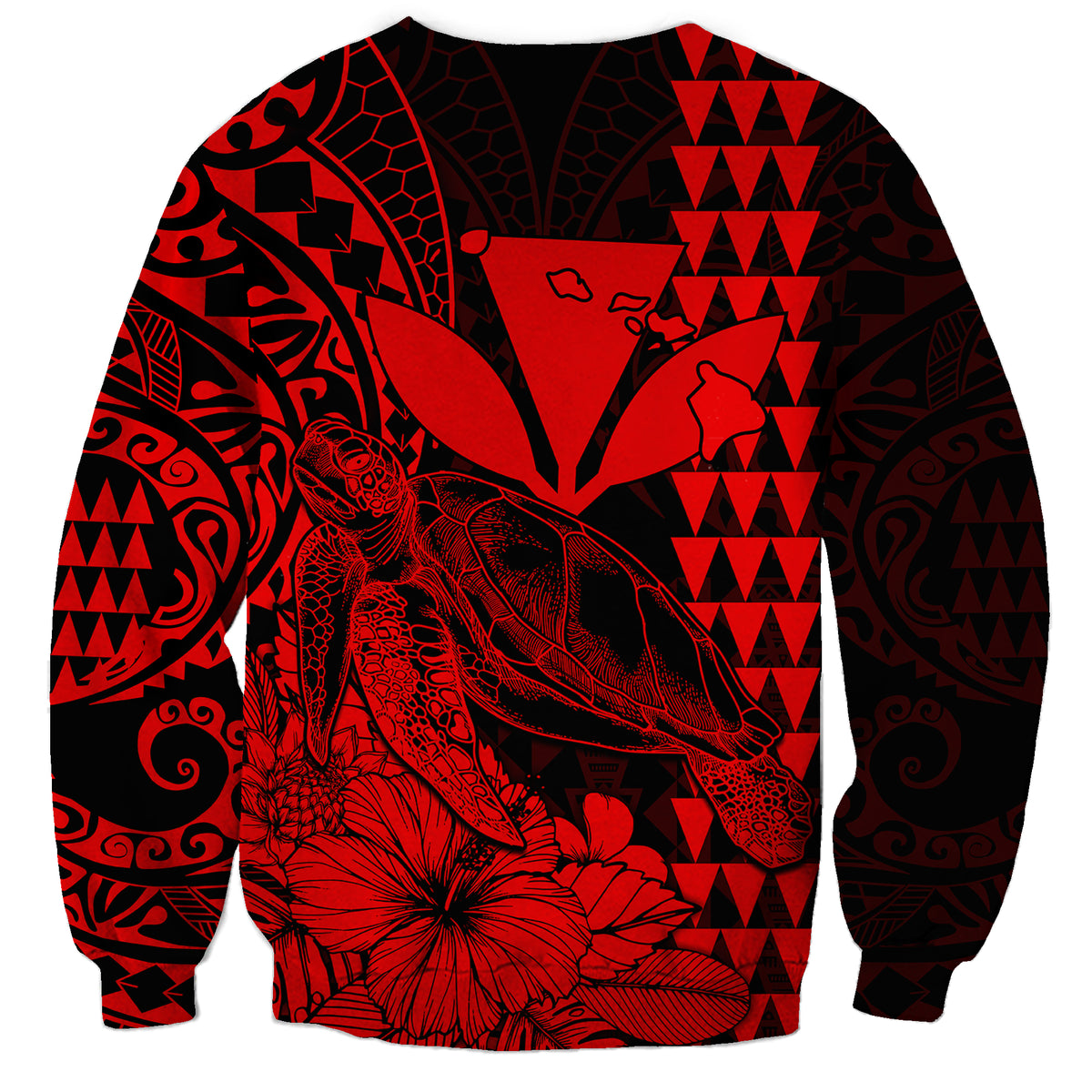 Kakau Polynesian Tribal Hawaiian Turtle with Kanaka Maoli Red Sweatshirt LT9 - Polynesian Pride