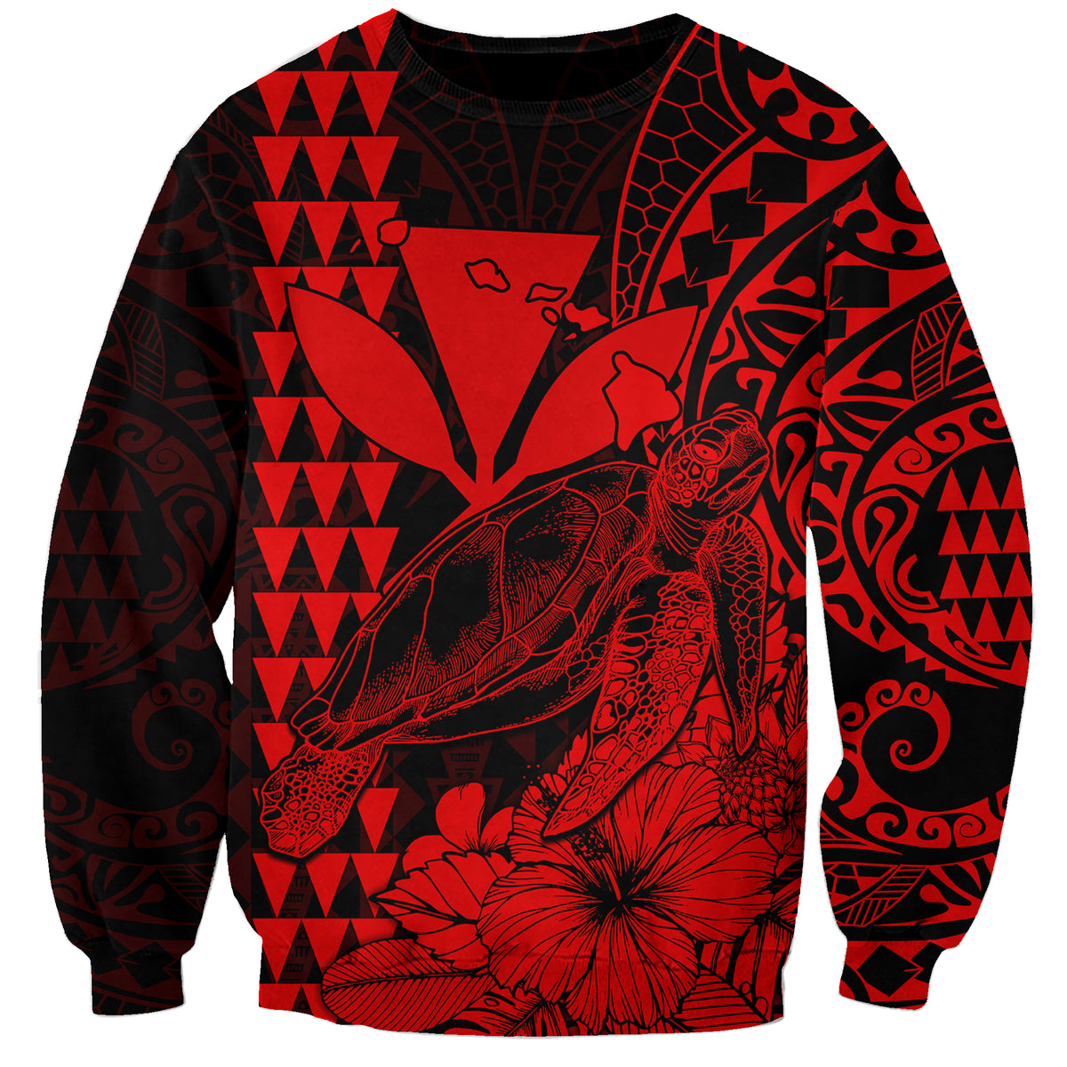 Kakau Polynesian Tribal Hawaiian Turtle with Kanaka Maoli Red Sweatshirt LT9 Unisex Red - Polynesian Pride