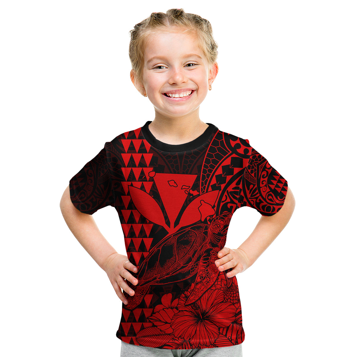 Kakau Polynesian Tribal Hawaiian Turtle with Kanaka Maoli Red Kid T Shirt LT9 Youth XL Size14 - Polynesian Pride