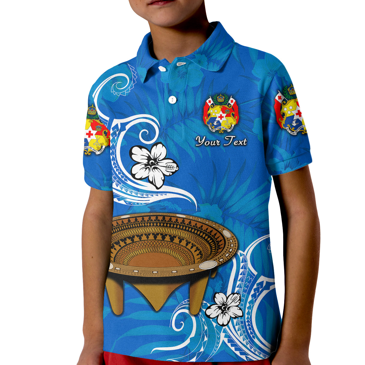 (Custom Personalised) Tonga Kumete Kava Bowl Sila Vibes - Blue Kid Polo Shirt LT8 Kid Blue - Polynesian Pride