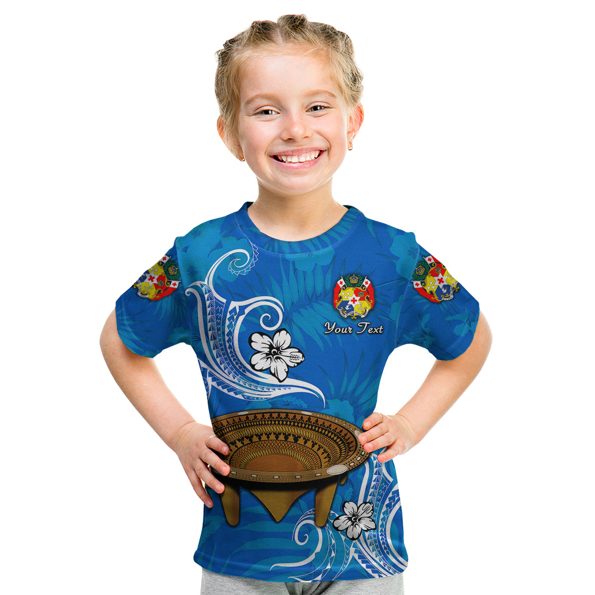 (Custom Personalised) Tonga Kumete Kava Bowl Sila Vibes - Blue Kid T Shirt LT8 - Polynesian Pride