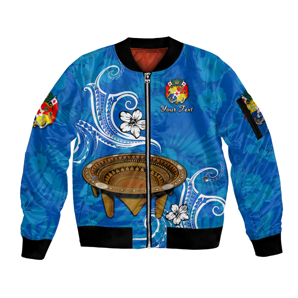 (Custom Personalised) Tonga Kumete Kava Bowl Sila Vibes - Blue Sleeve Zip Bomber Jacket LT8 Unisex Blue - Polynesian Pride