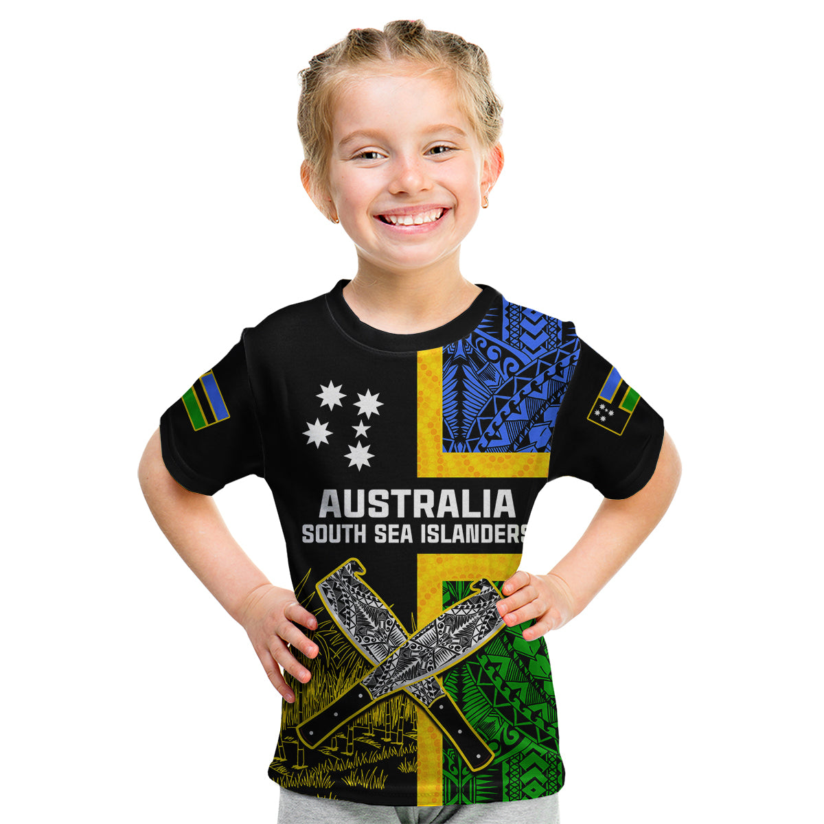 (Custom Personalised) Australian South Sea Islanders Flag Style Kid T Shirt LT14 Youth XL Size14 - Polynesian Pride