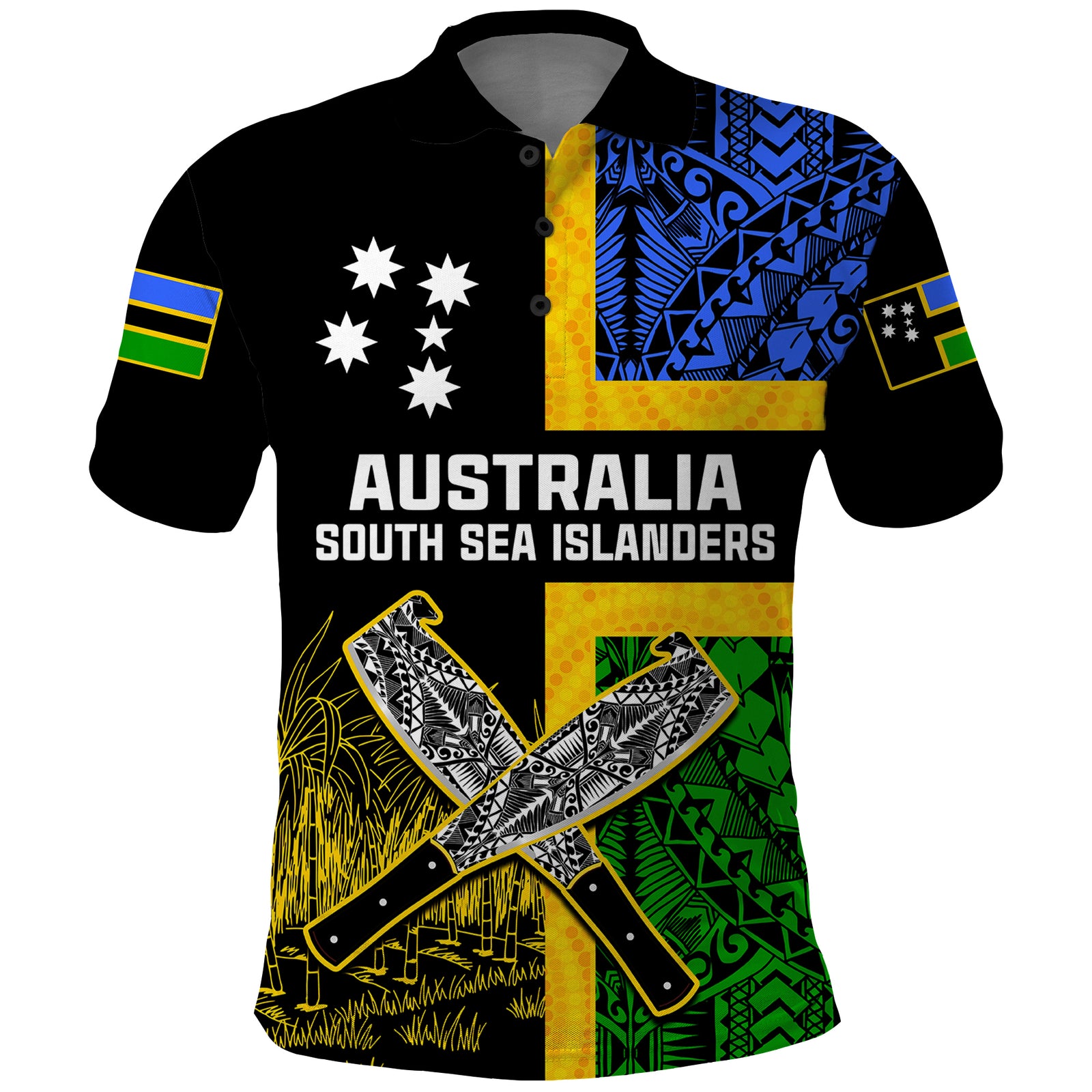 Custom Australian South Sea Islanders Flag Style Polo Shirt - LT14 Black - Polynesian Pride