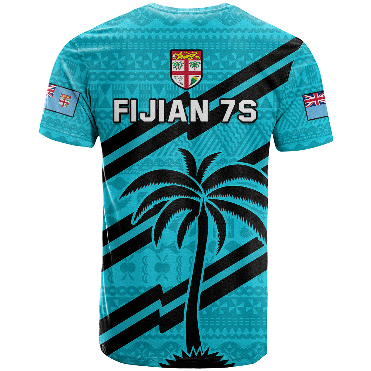 Fiji Rugby Tapa Pattern Fijian 7s Cyan T Shirt LT14 - Polynesian Pride