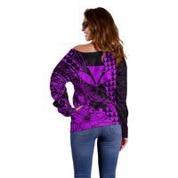 Kakau Polynesian Tribal Hawaiian Turtle with Kanaka Maoli Purple Off Shoulder Sweater LT9 - Polynesian Pride