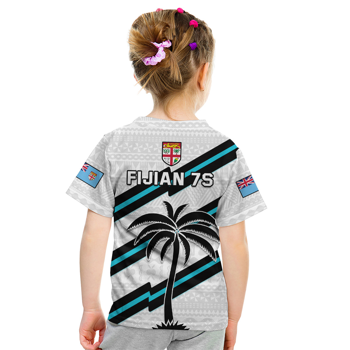 Fiji Rugby Tapa Pattern Fijian 7s White Kid T Shirt LT14 - Polynesian Pride
