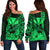 Kakau Polynesian Tribal Hawaiian Turtle with Kanaka Maoli Green Off Shoulder Sweater LT9 Women Green - Polynesian Pride