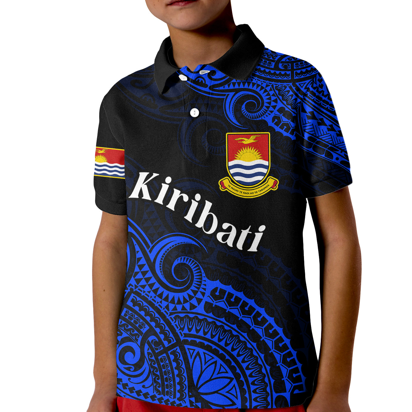 (Custom Personalised) Ribaberiki Kiribati Coat Of Arms Mix Blue Polynesian Kid Polo Shirt LT14 Kid Blue - Polynesian Pride