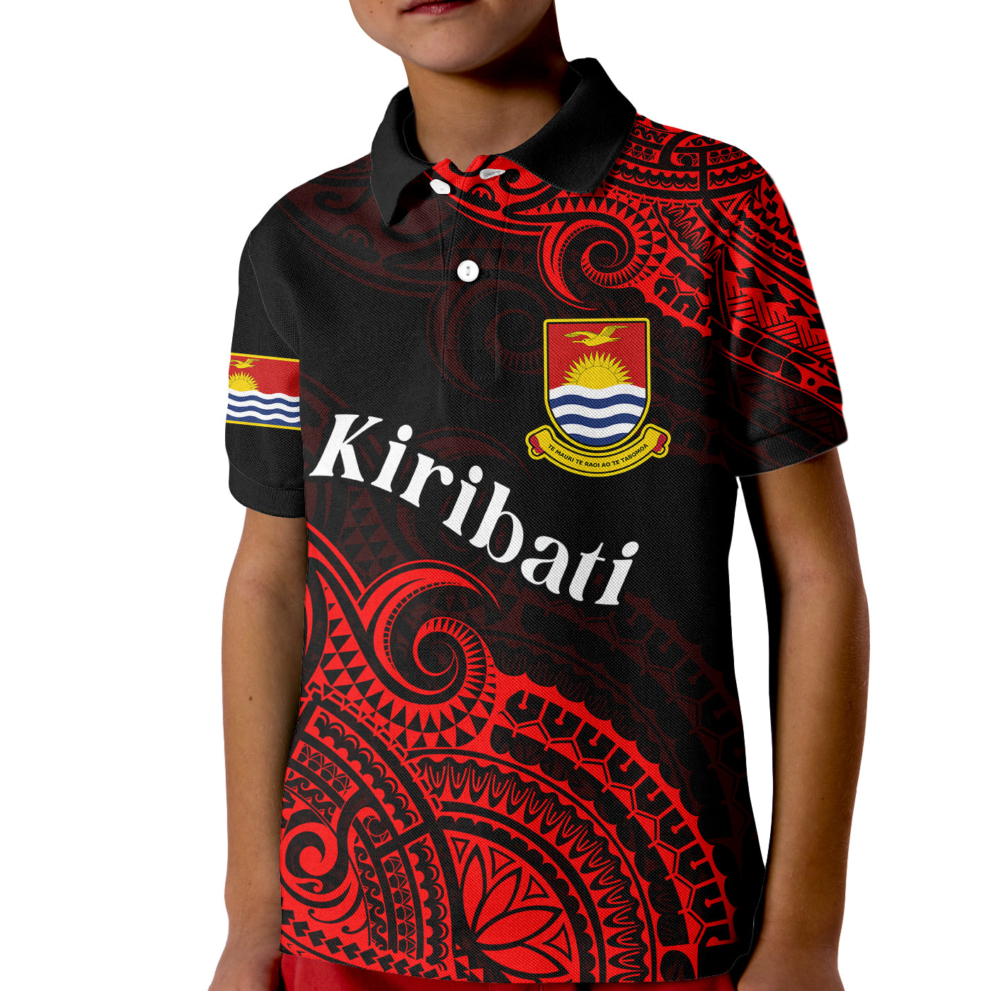 (Custom Personalised) Ribaberiki Kiribati Coat Of Arms Mix Red Polynesian Kid Polo Shirt LT14 Kid Red - Polynesian Pride