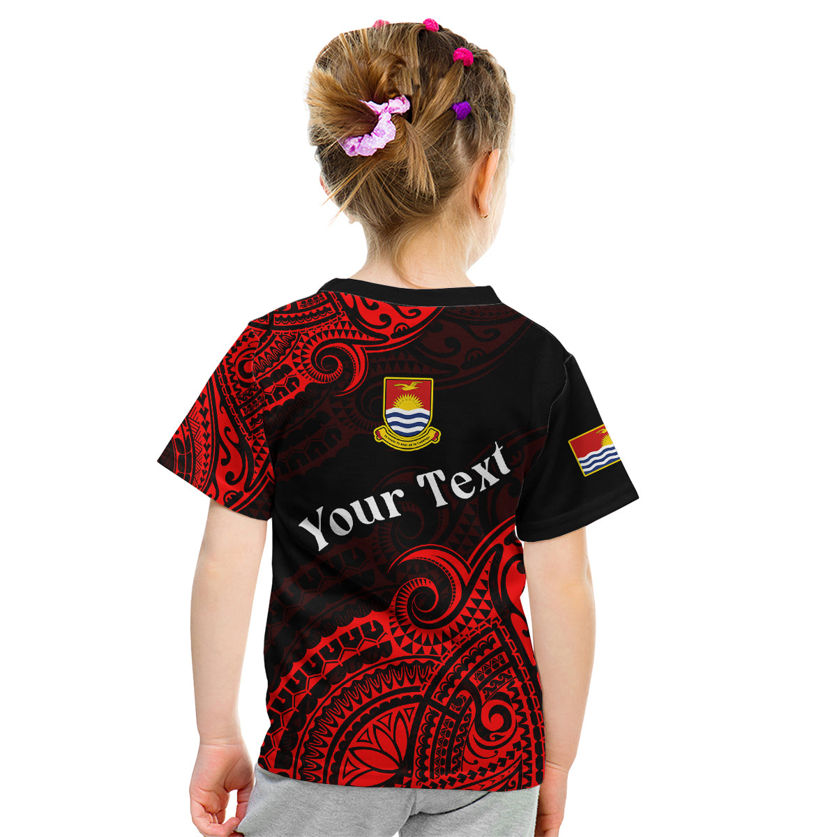 (Custom Personalised) Ribaberiki Kiribati Coat Of Arms Mix Red Polynesian Kid T Shirt LT14 - Polynesian Pride