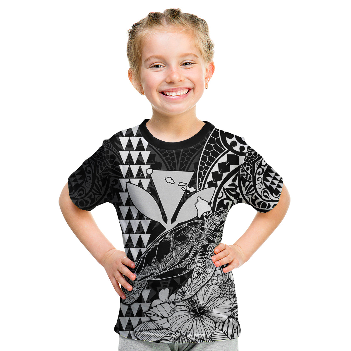 Kakau Polynesian Tribal Hawaiian Turtle with Kanaka Maoli Black Kid T Shirt LT9 Youth XL Size14 - Polynesian Pride