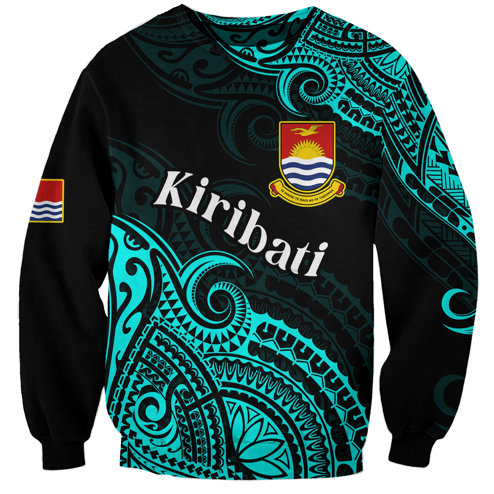 (Custom Personalised) Ribaberiki Kiribati Coat Of Arms Mix Cyan Polynesian Sweatshirt LT14 Unisex Cyan - Polynesian Pride