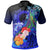 CNMI Custom Polo Shirt Humpback Whale with Tropical Flowers (Blue) Unisex Blue - Polynesian Pride