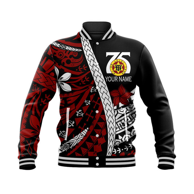 (Custom Personalised) Tonga High School 75th Anniversary Baseball Jacket Black Polynesian Minimalist Style LT9 Unisex Black - Polynesian Pride