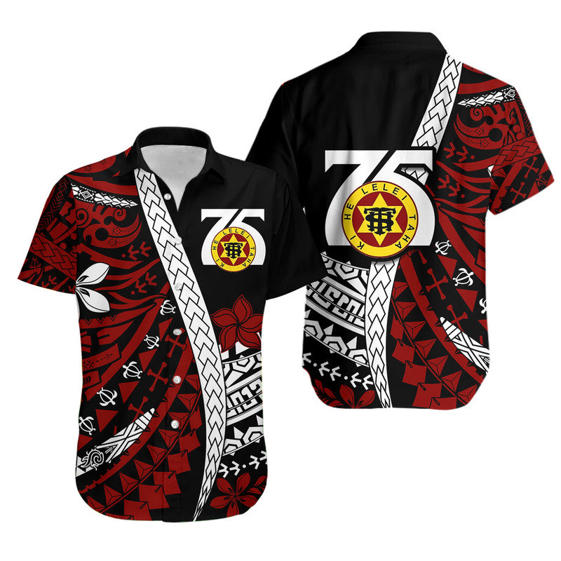 Tonga High School 75th Anniversary Hawaiian Shirt Black Polynesian Minimalist Style LT9 Unisex Black - Polynesian Pride