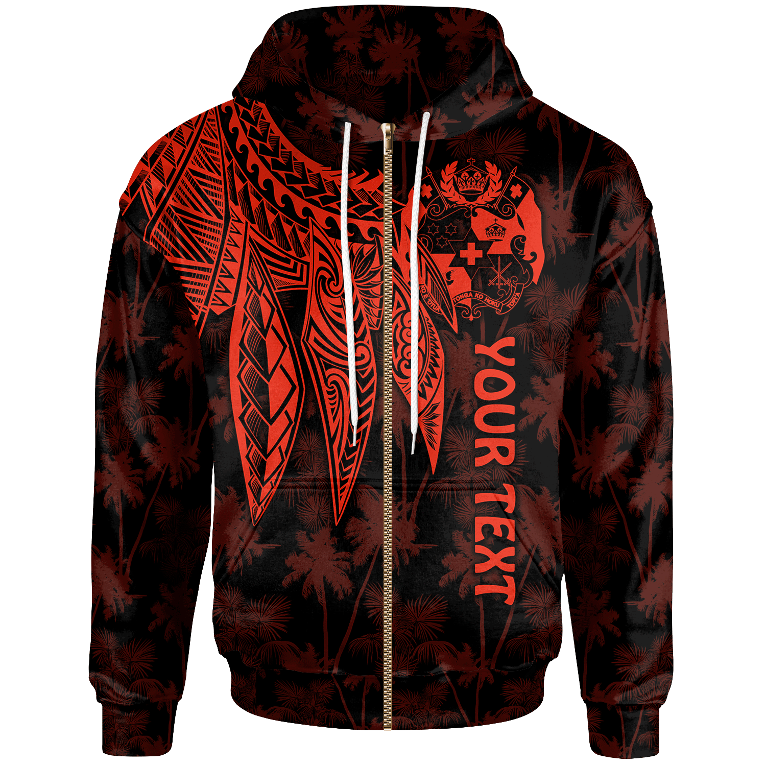 Tonga Custom Zip up Hoodie Polynesian Wings (Red) Unisex Red - Polynesian Pride