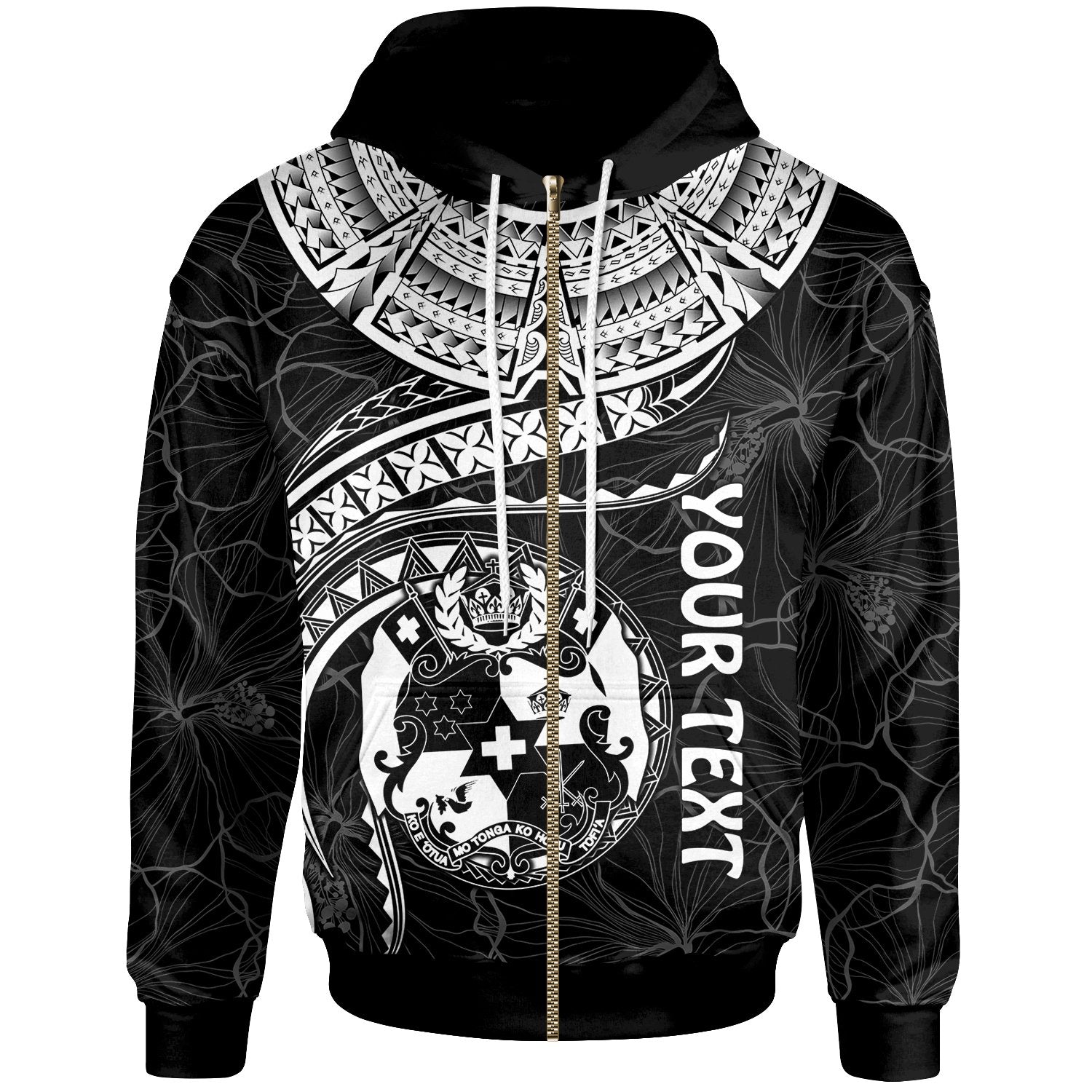 Tonga Polynesian Custom Zip up Hoodie Tonga Waves (White) Unisex Black - Polynesian Pride