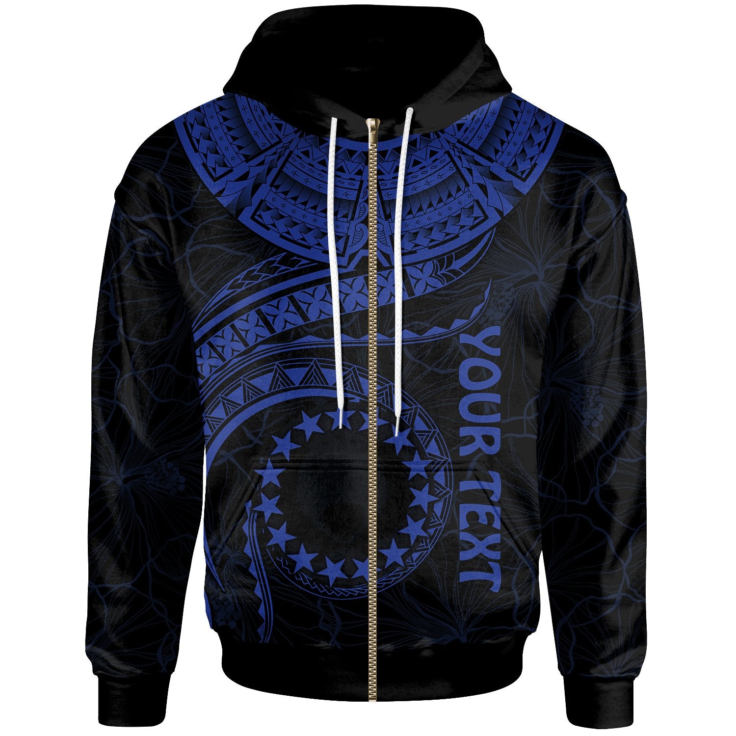 Cook Islands Polynesian Custom Zip up Hoodie Waves (Blue) Unisex Blue - Polynesian Pride