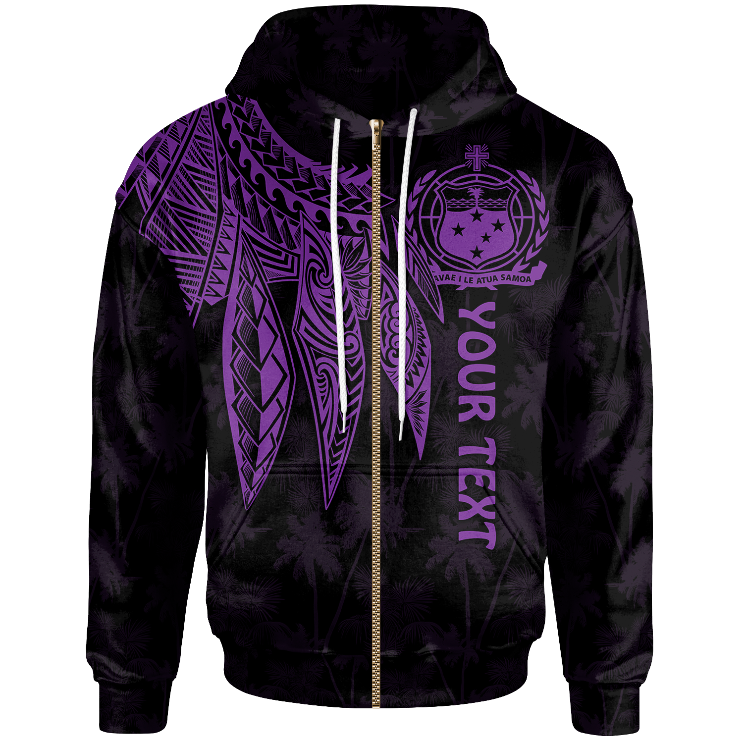 Samoa Custom Zip up Hoodie Polynesian Wings (Purple) Unisex Purple - Polynesian Pride