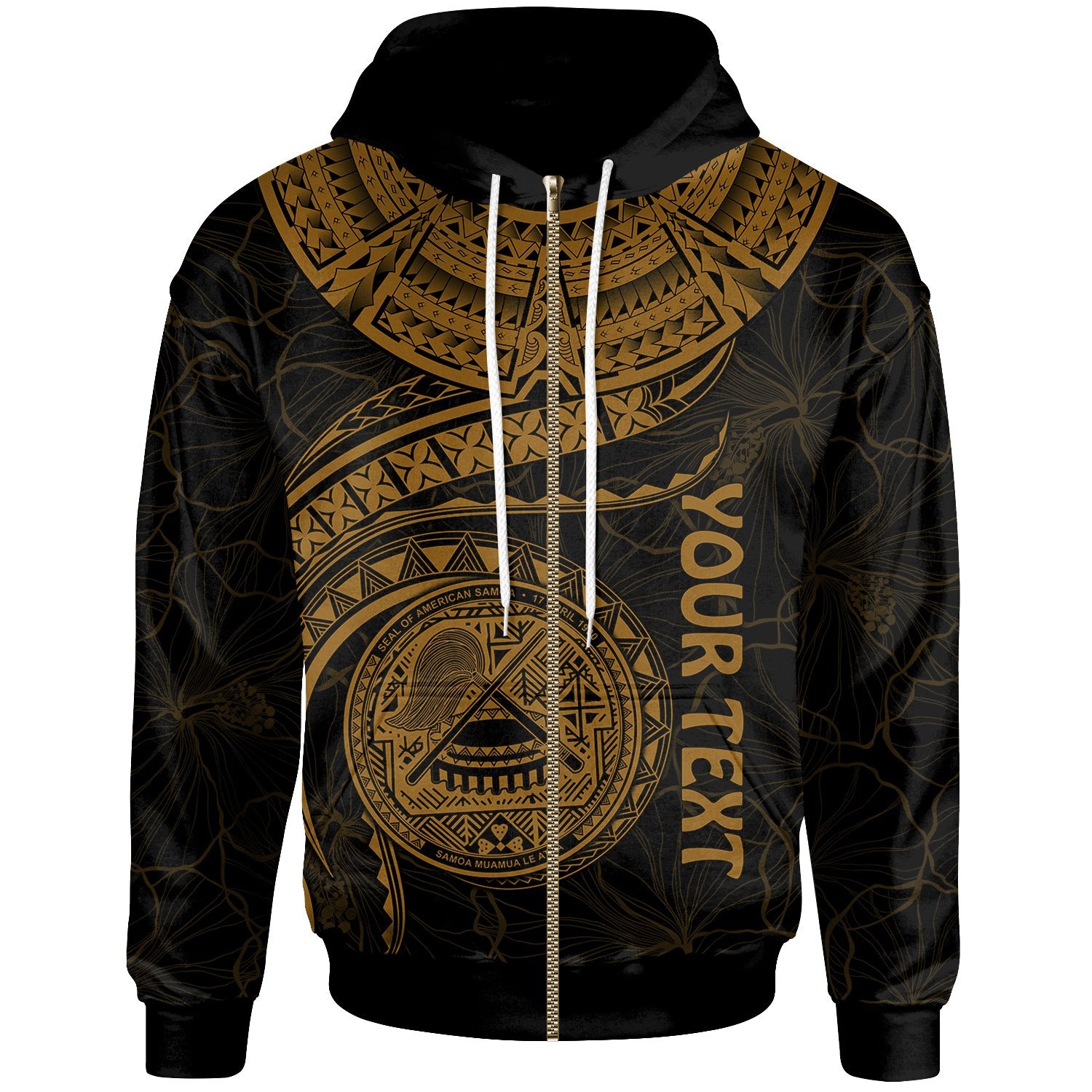 American Samoa Polynesian Custom Zip up Hoodie American Samoan Waves (Golden) Unisex Golden - Polynesian Pride