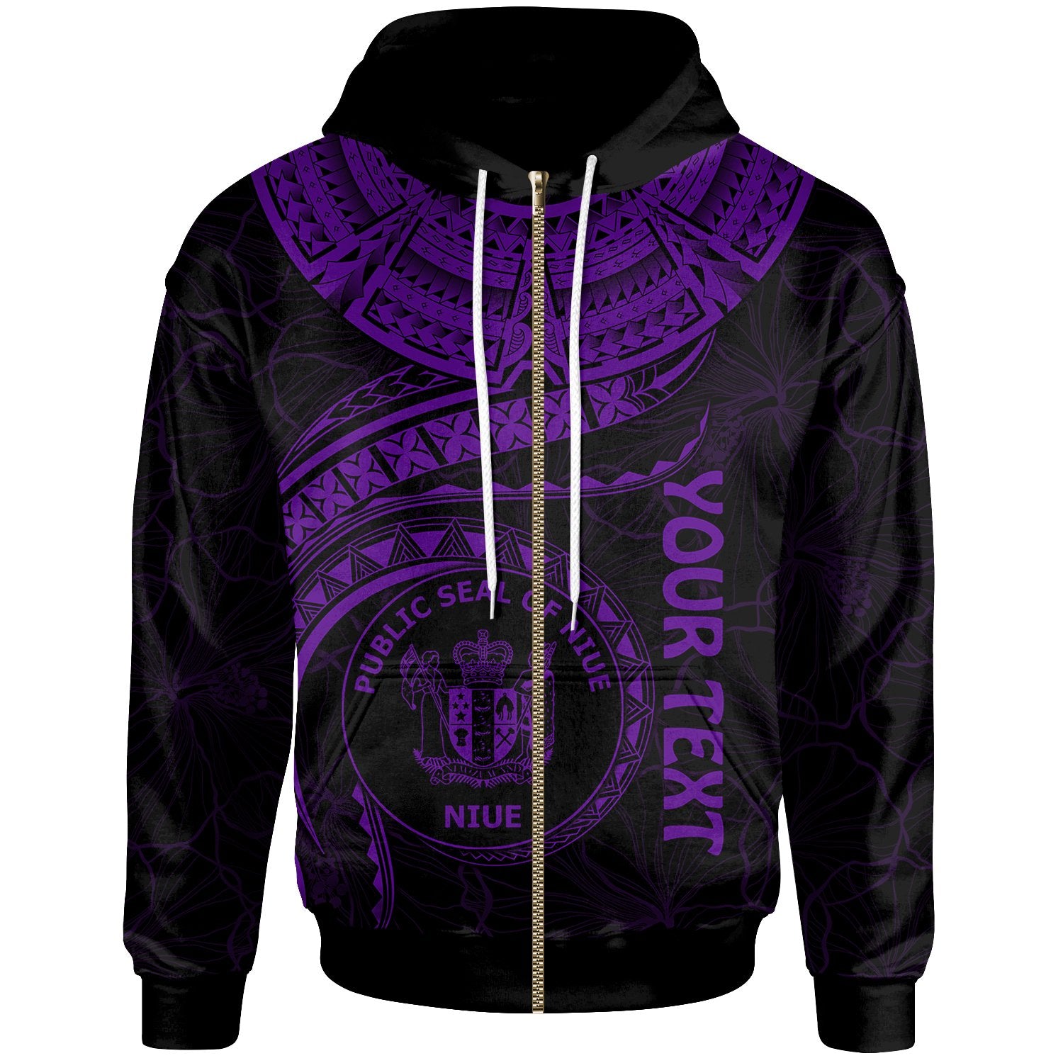 Niue Polynesian Custom Zip up Hoodie Niue Waves (Purple) Unisex Purple - Polynesian Pride