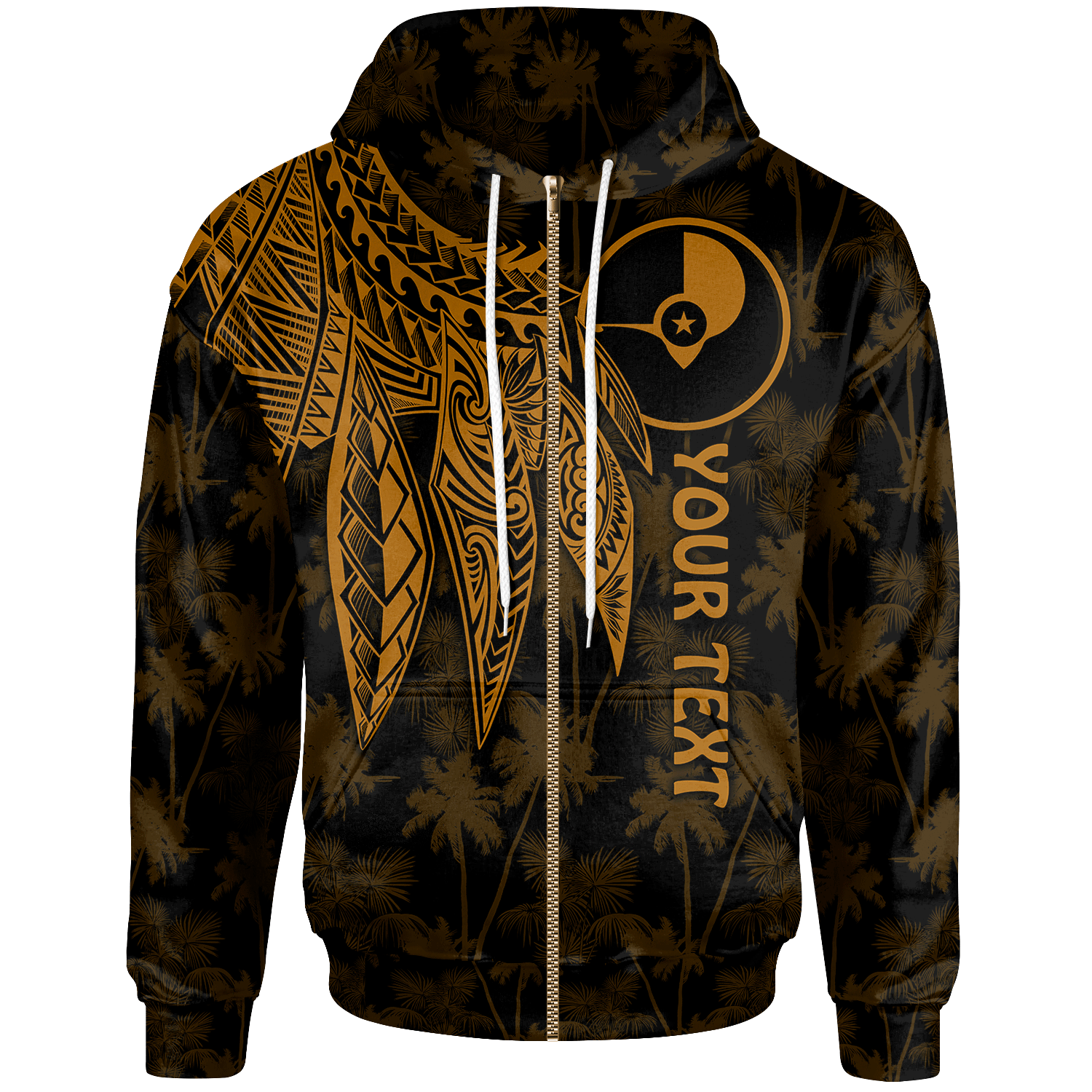 Yap Custom Zip up Hoodie Polynesian Wings (Golden) Unisex Golden - Polynesian Pride