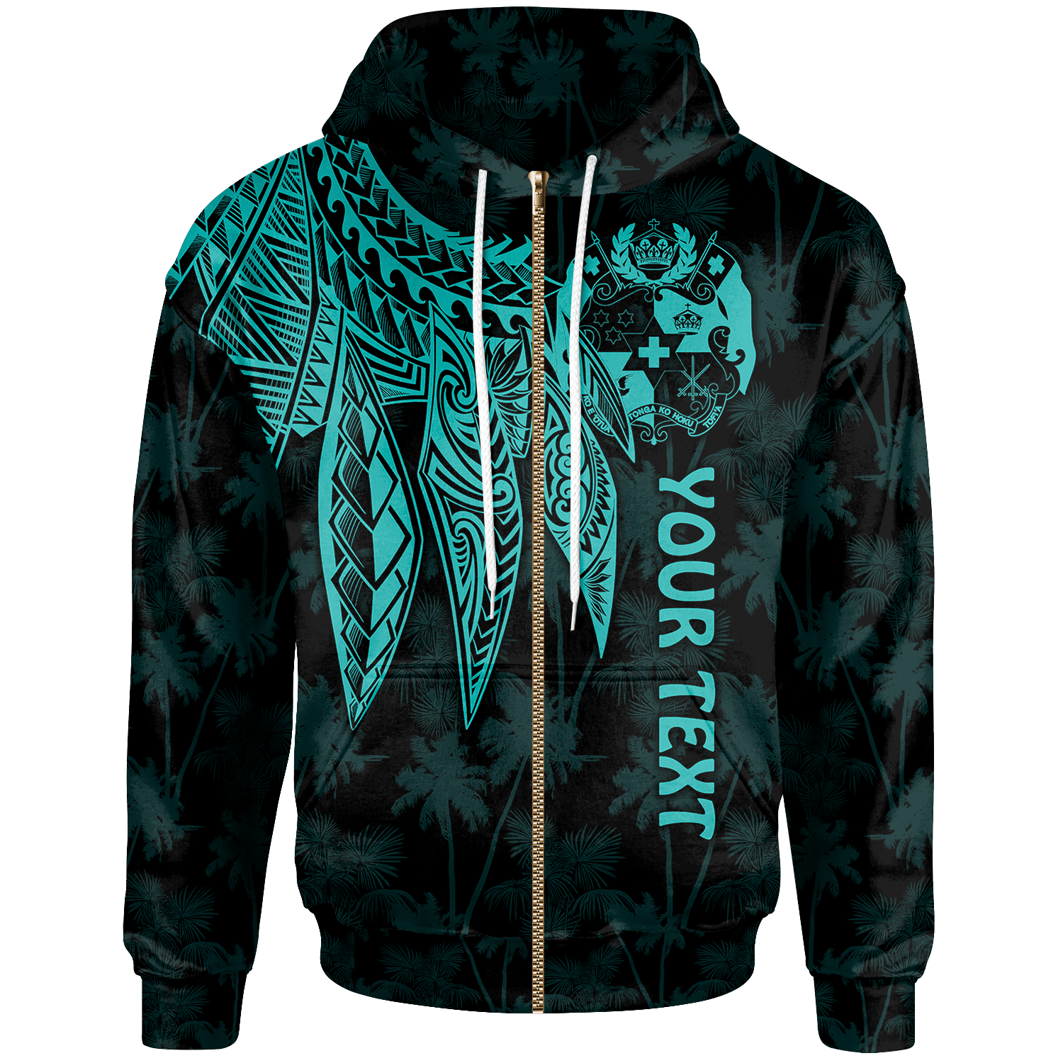 Tonga Custom Zip up Hoodie Polynesian Wings (Turquoise) Unisex Turquoise - Polynesian Pride