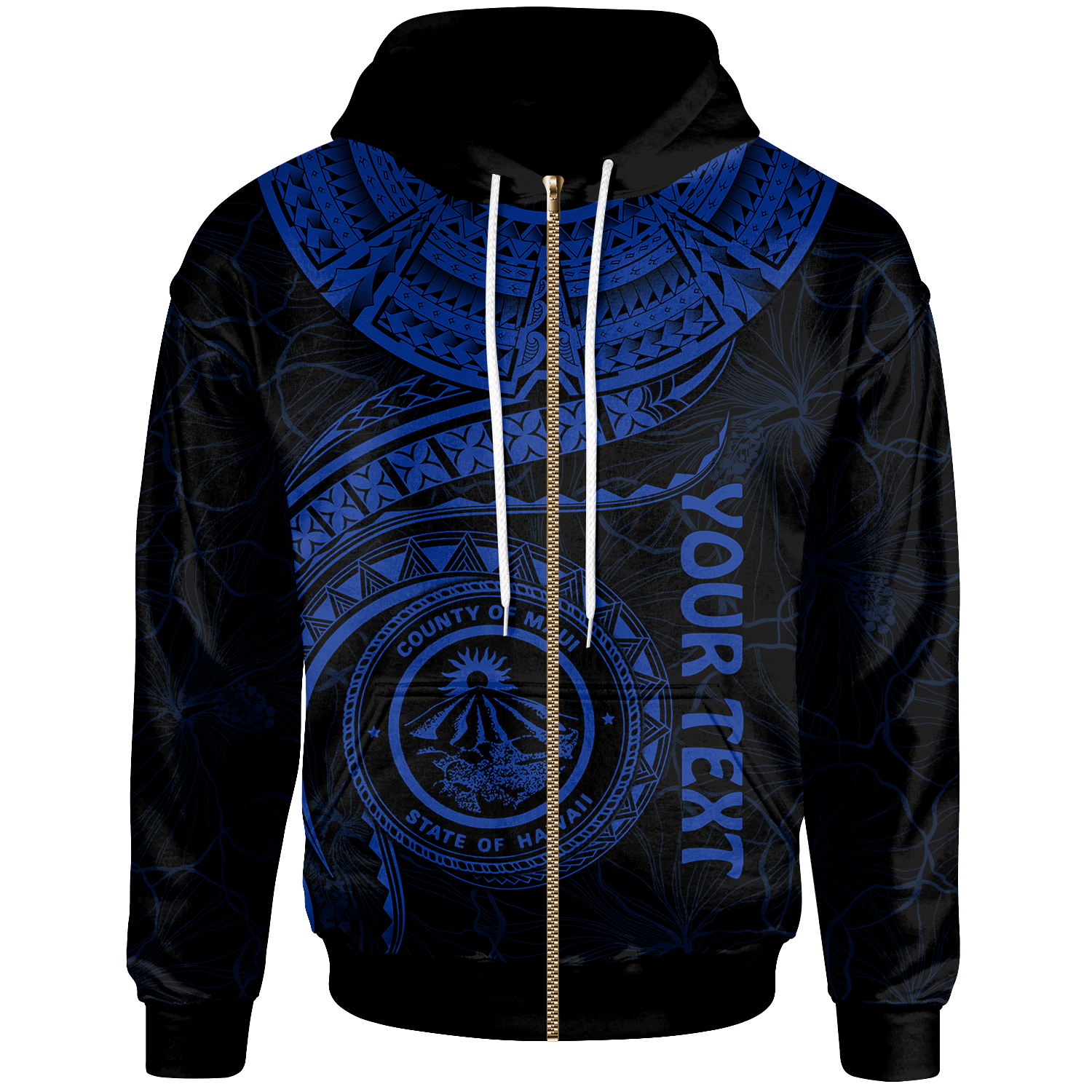 Polynesian Hawaii Custom Zip up Hoodie Maui Polynesian Waves (Blue) Unisex Blue - Polynesian Pride