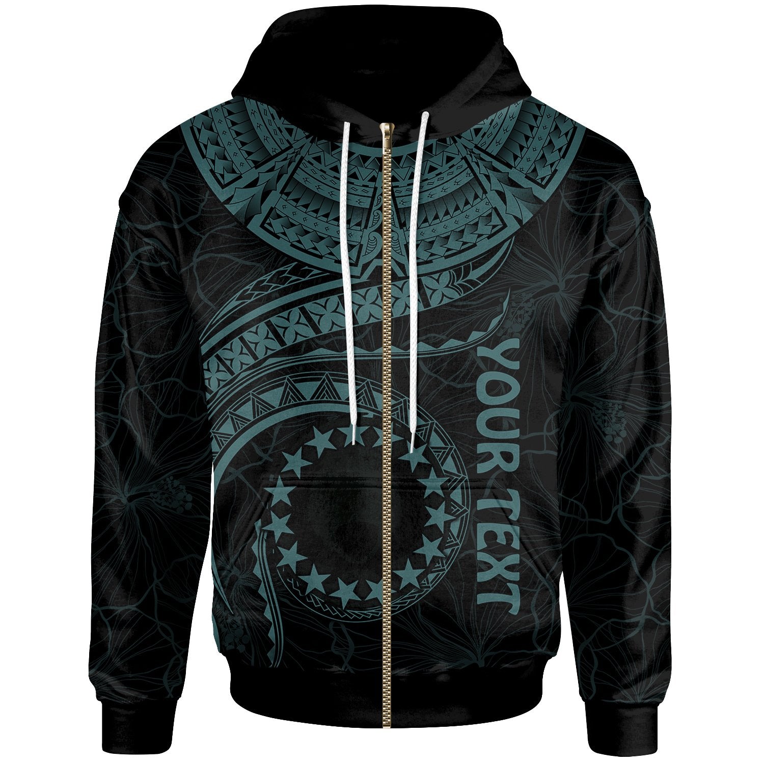 Cook Islands Polynesian Custom Zip up Hoodie Waves (Turquoise) Unisex Turquoise - Polynesian Pride