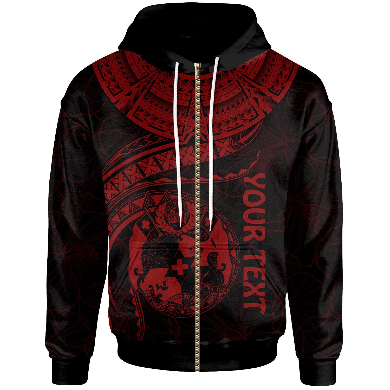 Tonga Polynesian Custom Zip up Hoodie Tonga Waves (Red) Unisex Black - Polynesian Pride