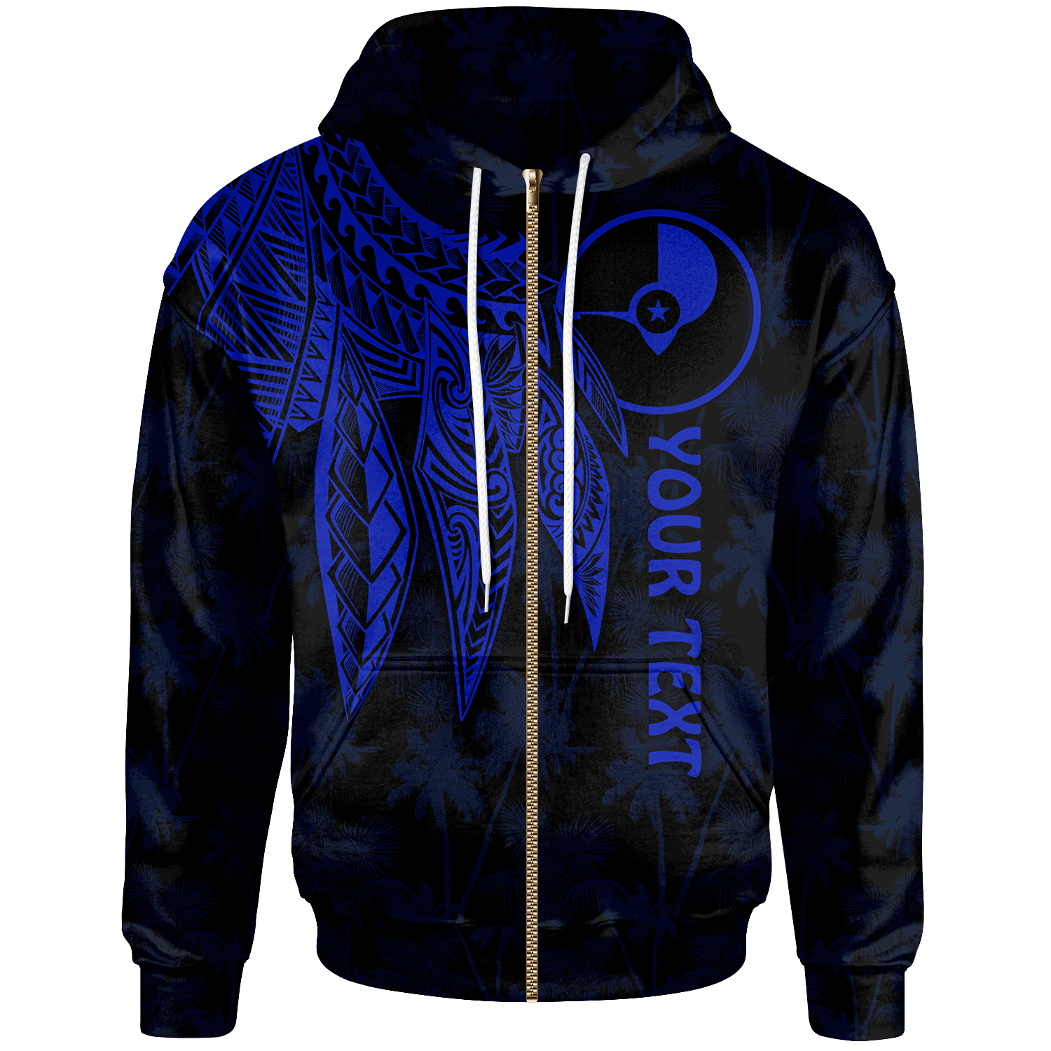 Yap Custom Zip up Hoodie Polynesian Wings (Blue) Unisex Blue - Polynesian Pride