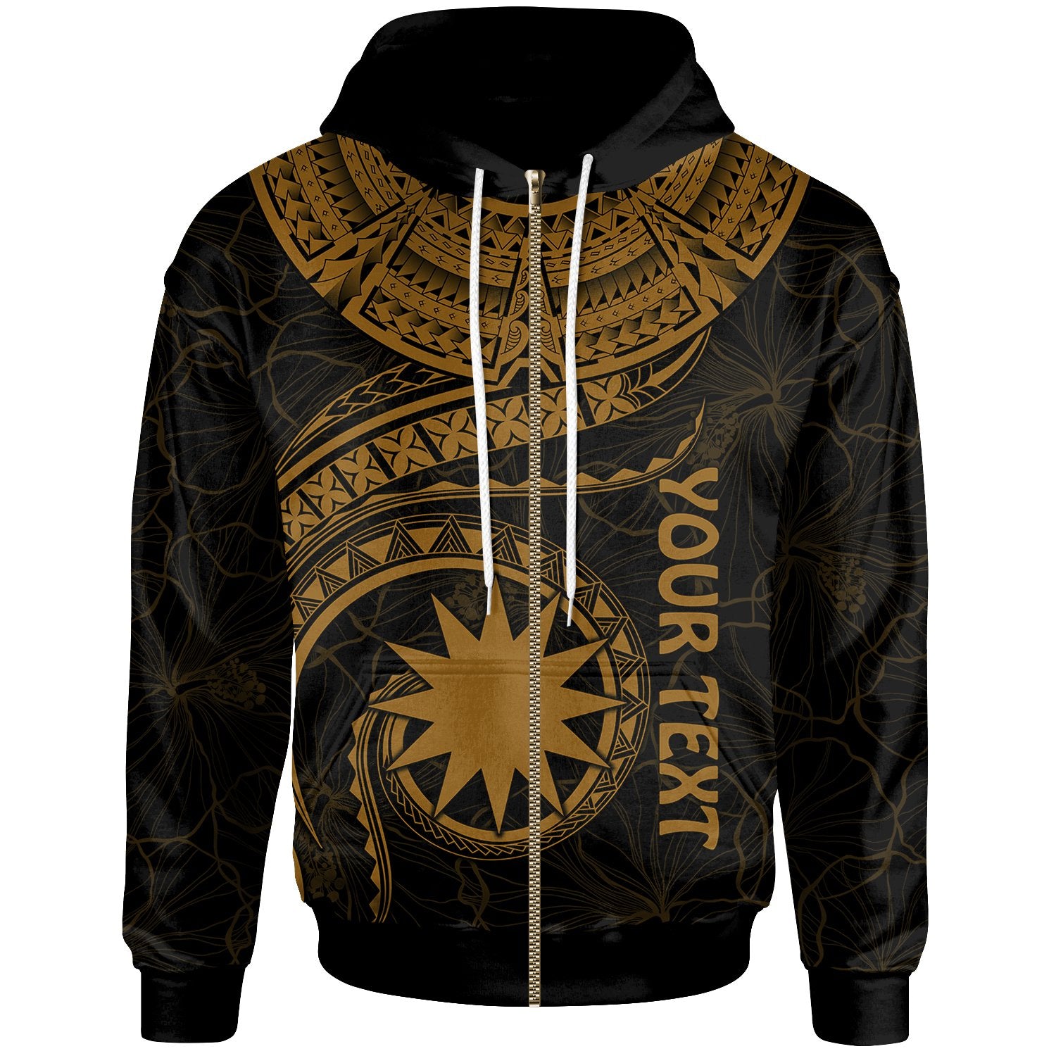 Nauru Polynesian Custom Zip up Hoodie Nauru Waves (Golden) Unisex Golden - Polynesian Pride