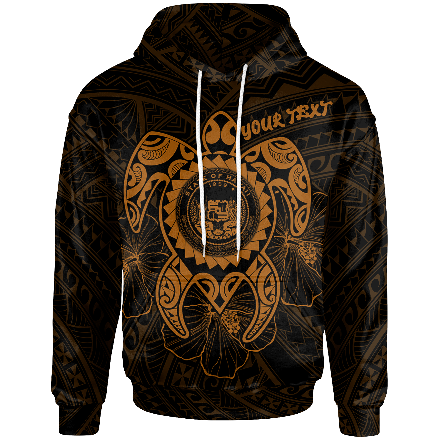 Hawaii Polynesian Custom Hoodie Vintage Polynesian Turtle (Golden) Unisex Golden - Polynesian Pride