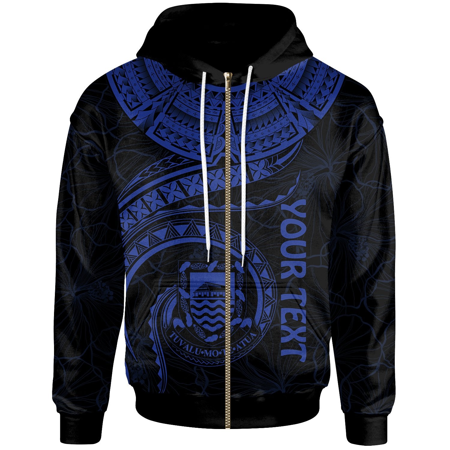 Tuvalu Polynesian Custom Zip up Hoodie Tuvalu Waves (Blue) Unisex Blue - Polynesian Pride