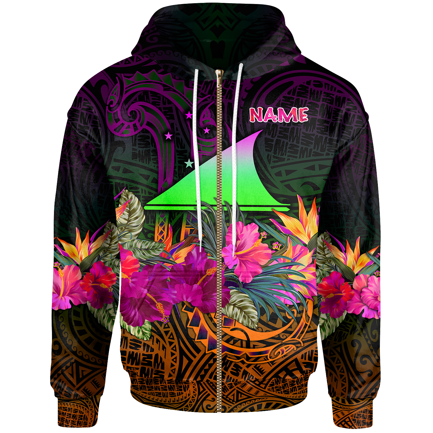 Tokelau Custom Zip up Hoodie Summer Hibiscus Unisex Reggae - Polynesian Pride