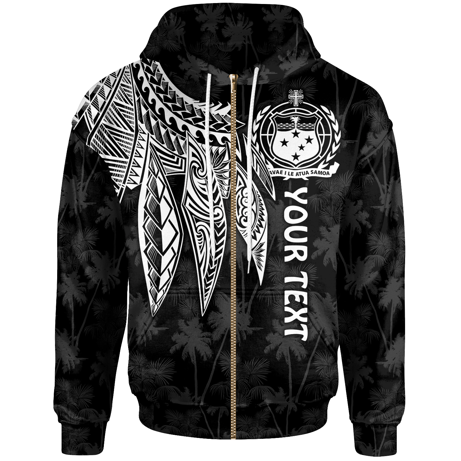 Samoa Custom Zip up Hoodie Polynesian Wings (White) Unisex White - Polynesian Pride