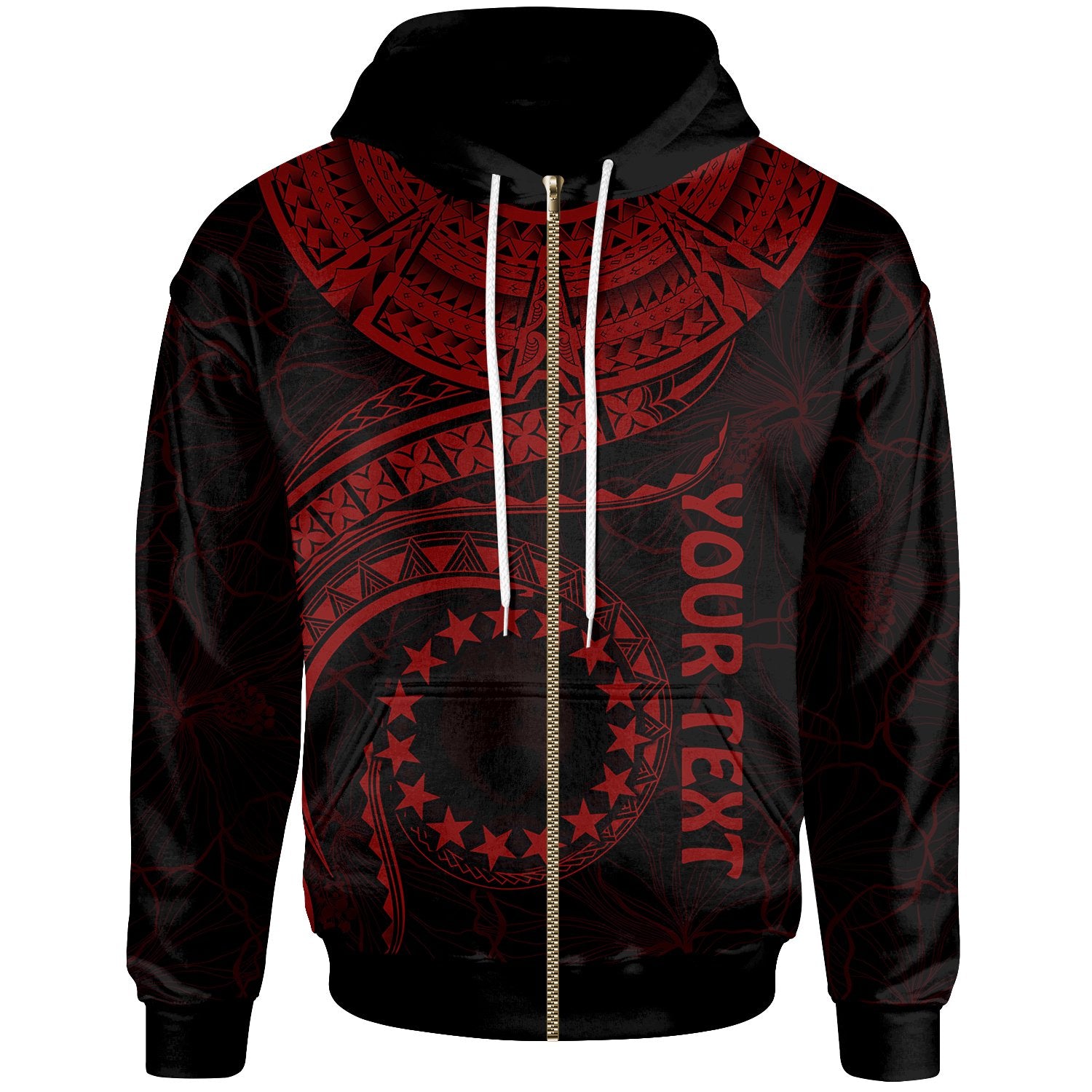 Cook Islands Polynesian Custom Zip up Hoodie Waves (Red) Unisex Red - Polynesian Pride