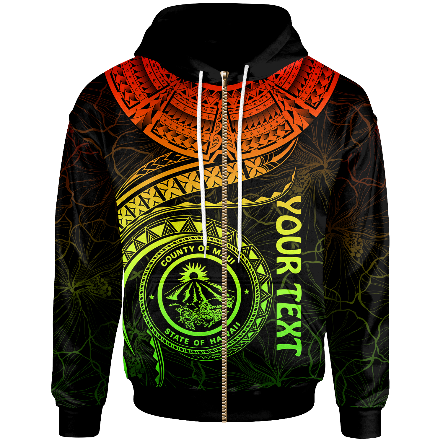 Polynesian Hawaii Custom Zip up Hoodie Maui Polynesian Waves (Reggae) Unisex Reggae - Polynesian Pride