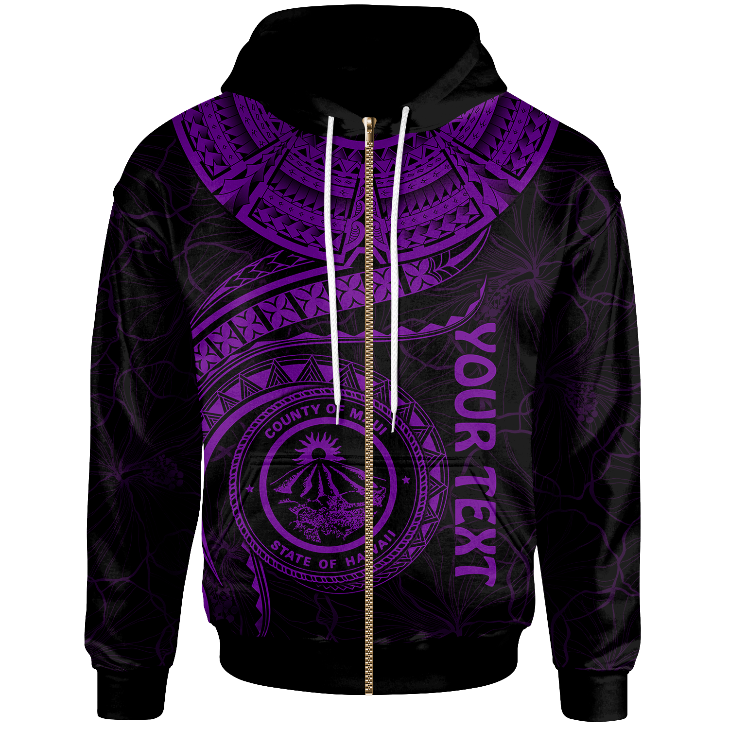 Polynesian Hawaii Custom Zip up Hoodie Maui Polynesian Waves (Purple) Unisex Purple - Polynesian Pride