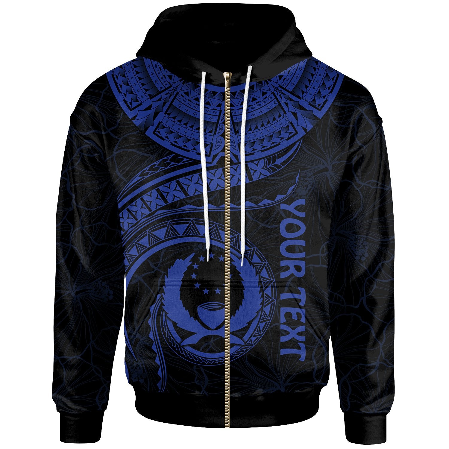 Pohnpei Polynesian Custom Zip up Hoodie Pohnpei Waves (Blue) Unisex Blue - Polynesian Pride