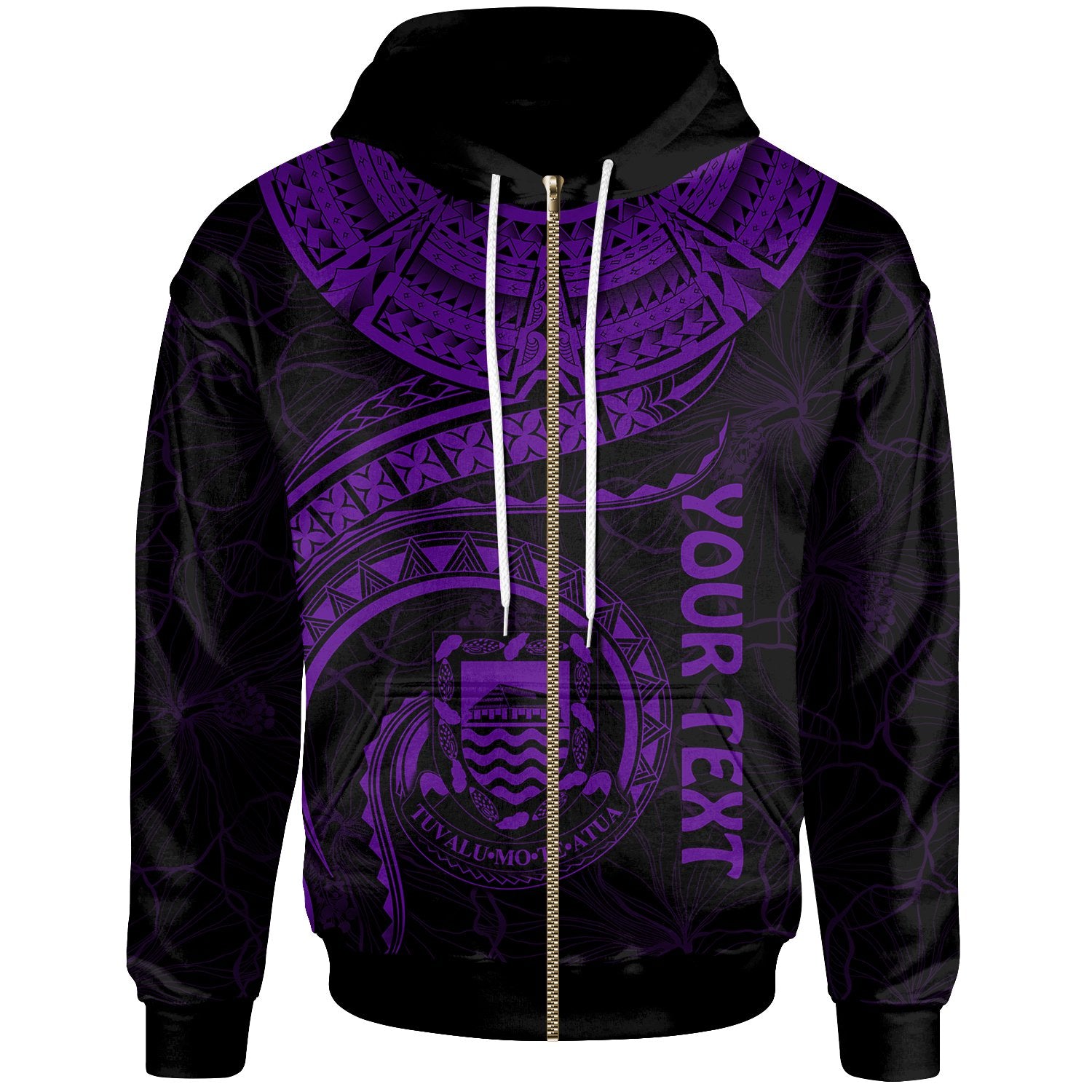 Tuvalu Polynesian Custom Zip up Hoodie Tuvalu Waves (Purple) Unisex Purple - Polynesian Pride