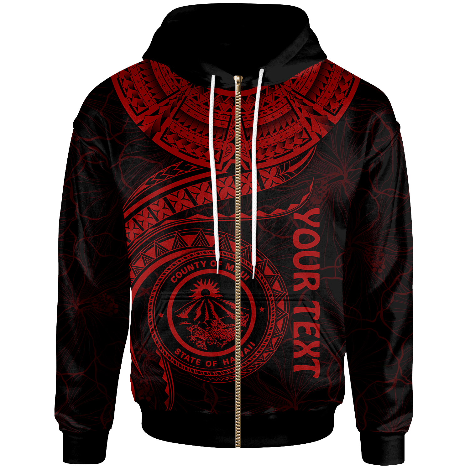 Polynesian Hawaii Custom Zip up Hoodie Maui Polynesian Waves (Red) Unisex Red - Polynesian Pride