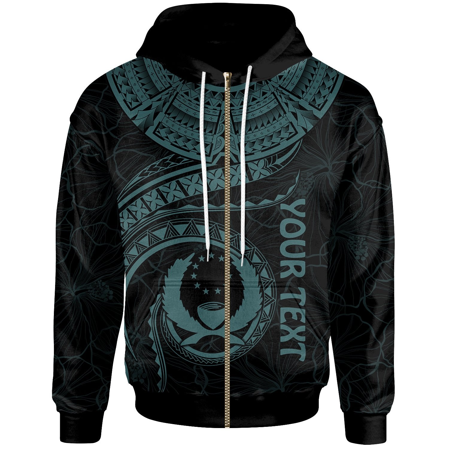 Pohnpei Polynesian Custom Zip up Hoodie Pohnpei Waves (Turquoise) Unisex Turquoise - Polynesian Pride