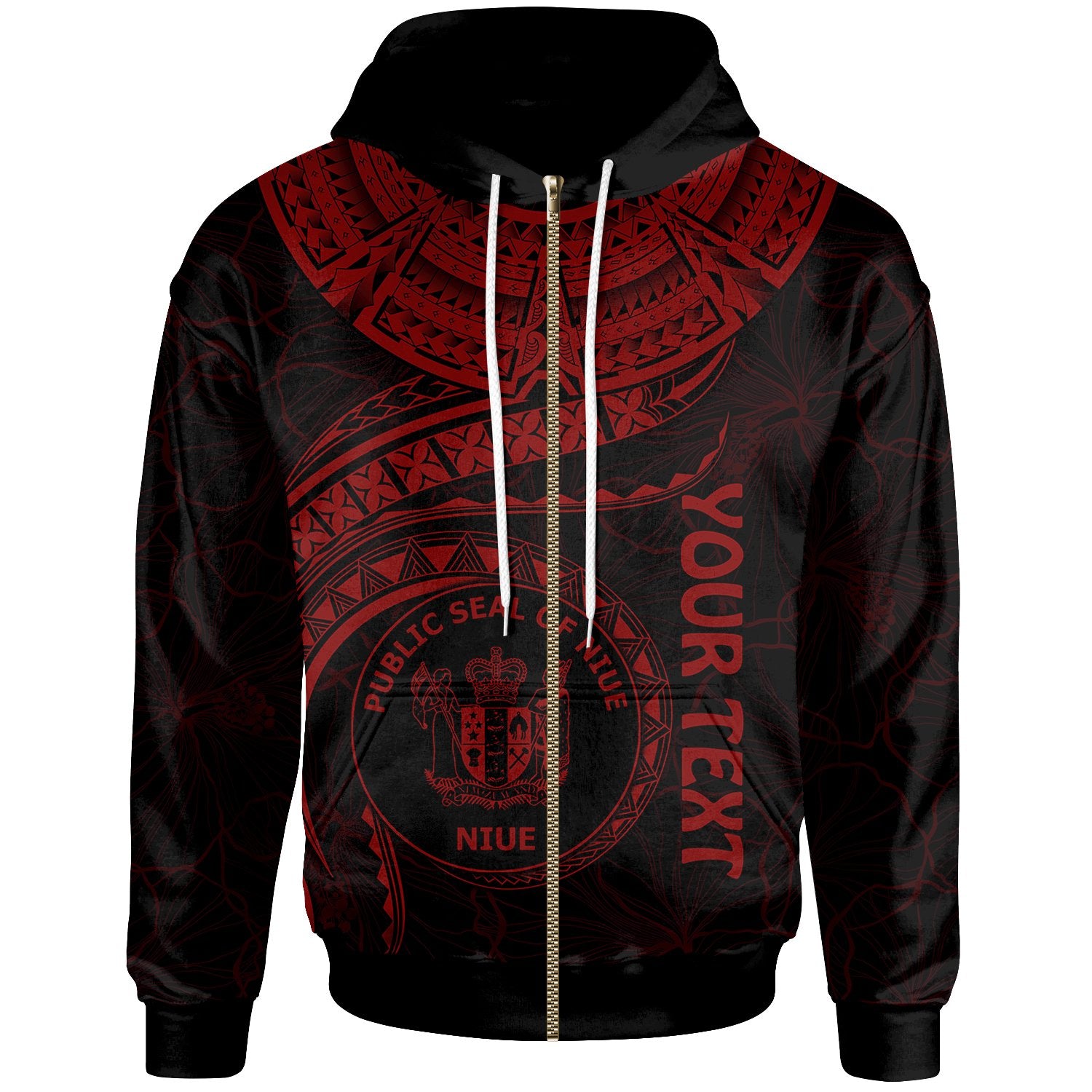 Niue Polynesian Custom Zip up Hoodie Niue Waves (Red) Unisex Red - Polynesian Pride