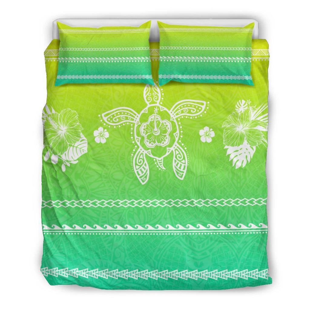 Hawaiian Turtle Hibiscus Yellow And Green Bedding Set - Color Style Black - Polynesian Pride